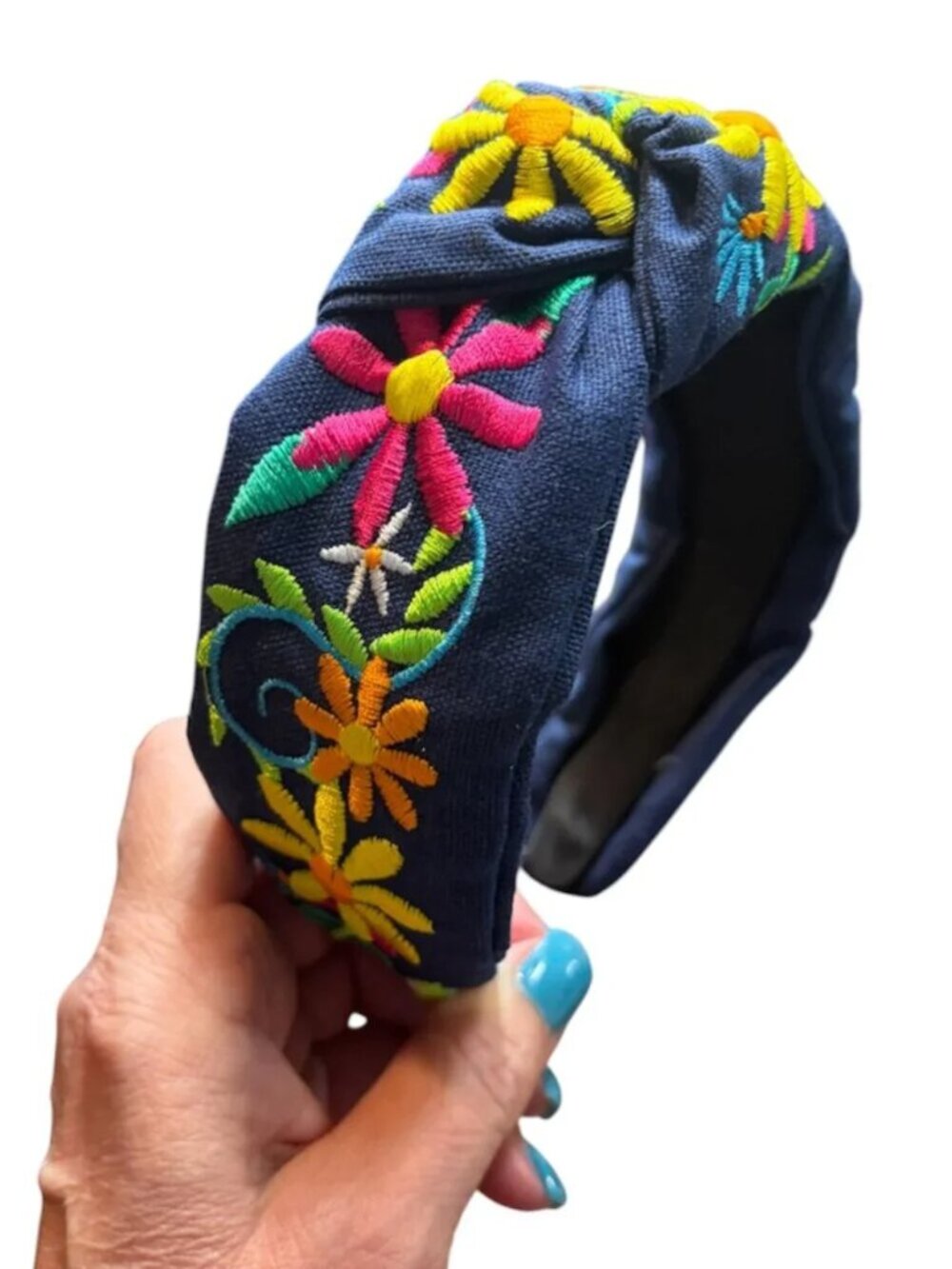 NAVY & MULTICOLOR EMBROIDERED HEADBAND
